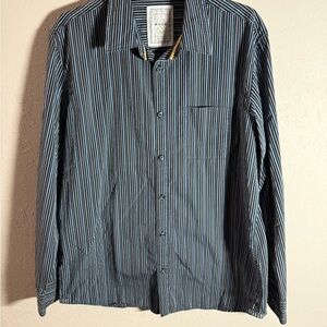 Men’s L Blue Striped Calvin Klein Casual Business Casual Closet Staple Shirt